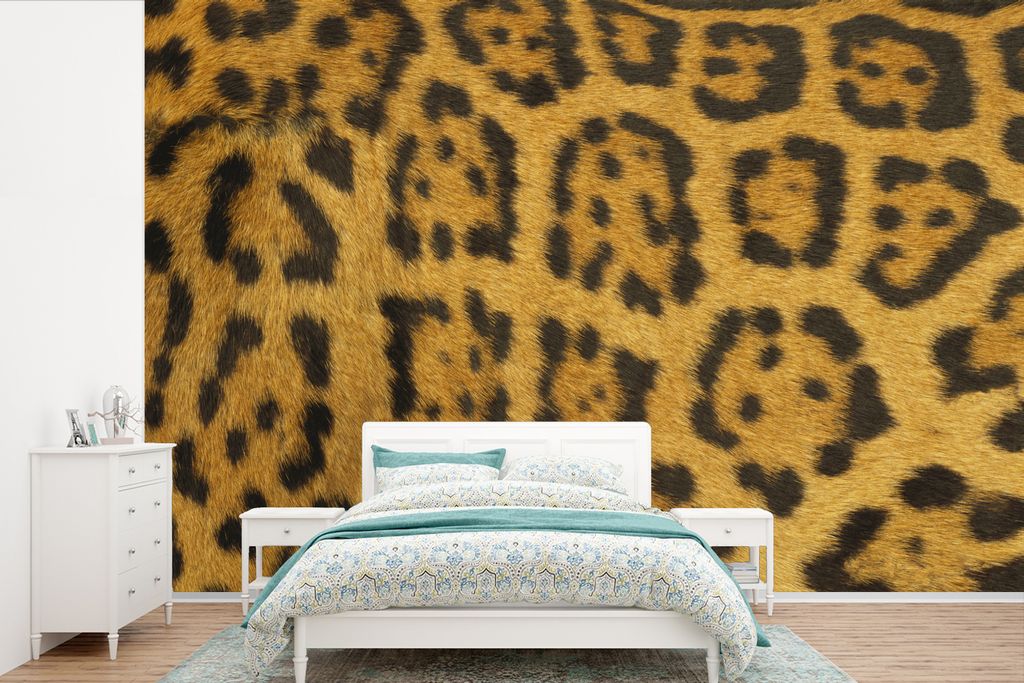 MuchoWow Fototapete für Wohnzimmer oder Schlafzimmer Wandtapete Vinyl Motivtapete Leopardenfell - 420x280 cm - Zimmer für Kinder