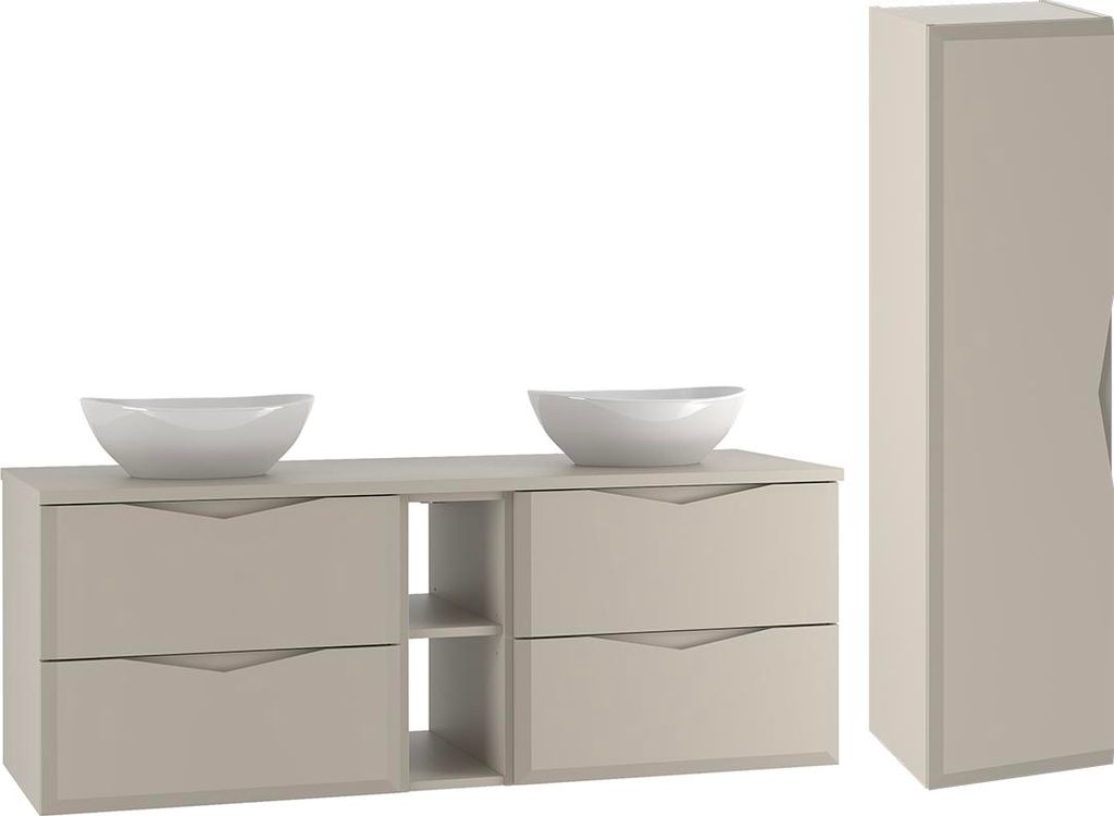 Doppelwaschtisch und Hängesäule 140.6cm Ellie mit 4 Schubladen, Kaschmir