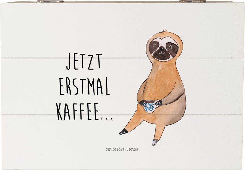 Mr. & Mrs. Panda Geschenkbox Faultier Kaffee 22 x 15 cm - Weiß - Geschenk, schatztruhe, geschenkkiste, Coffee, Holzkiste, Schatzkiste, Kaffeetasse...