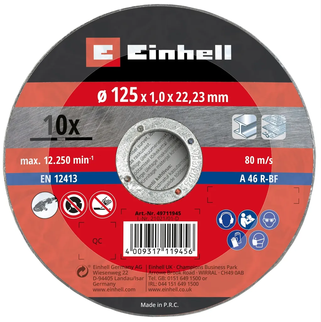 Pack de 10 disques de tronçonnage 125mm Einhell pour découper le métal - 3
