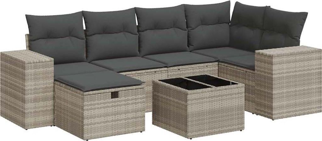 (Robust Möbel) 7-tlg. Garten-Lounge-Set - elegantes Design - Sitzgruppe/Gartengarnitur - mit Kissen Hellgrau Poly Rattan - Terassenmöbel DEM...