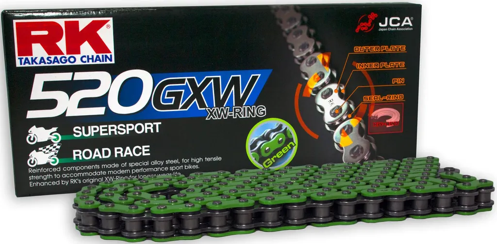 Chaîne RK 520GXW 112 maillons pour voyage moto et conduite sportive