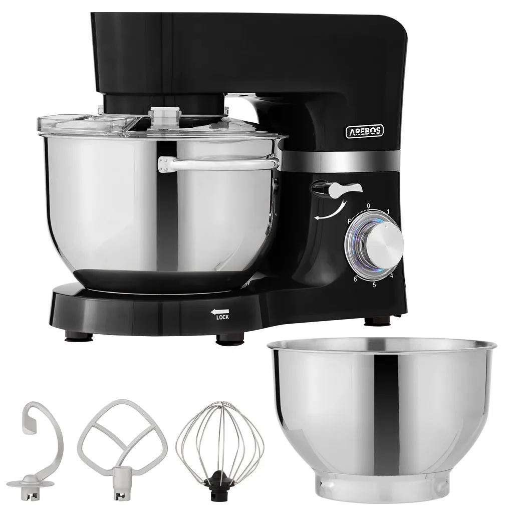 Robot de cuisine AREBOS 1500W Noir avec 2 Bols Inox de 4,5L et 5,5L