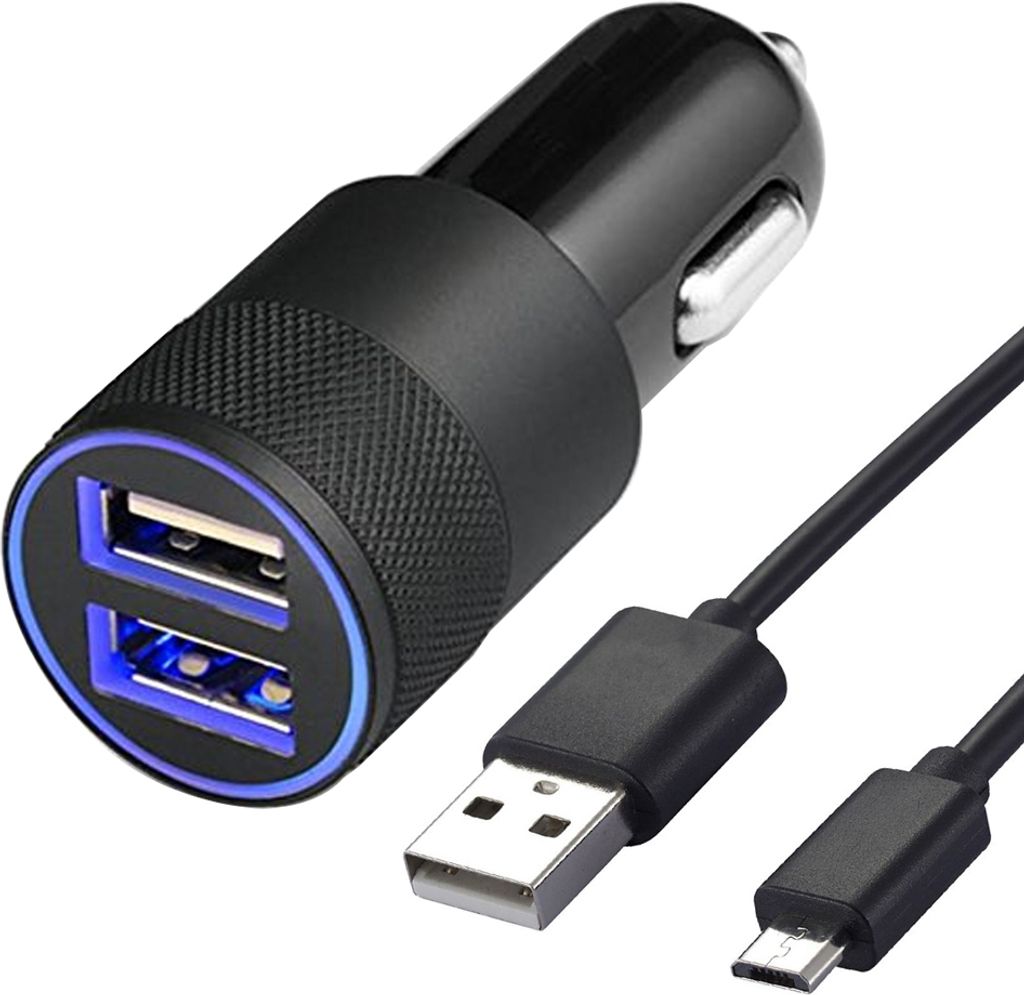 High Speed KFZ-Ladegerät Zigarettenanzünder 2 Ports + Micro USB Kabel (SCHWARZ)