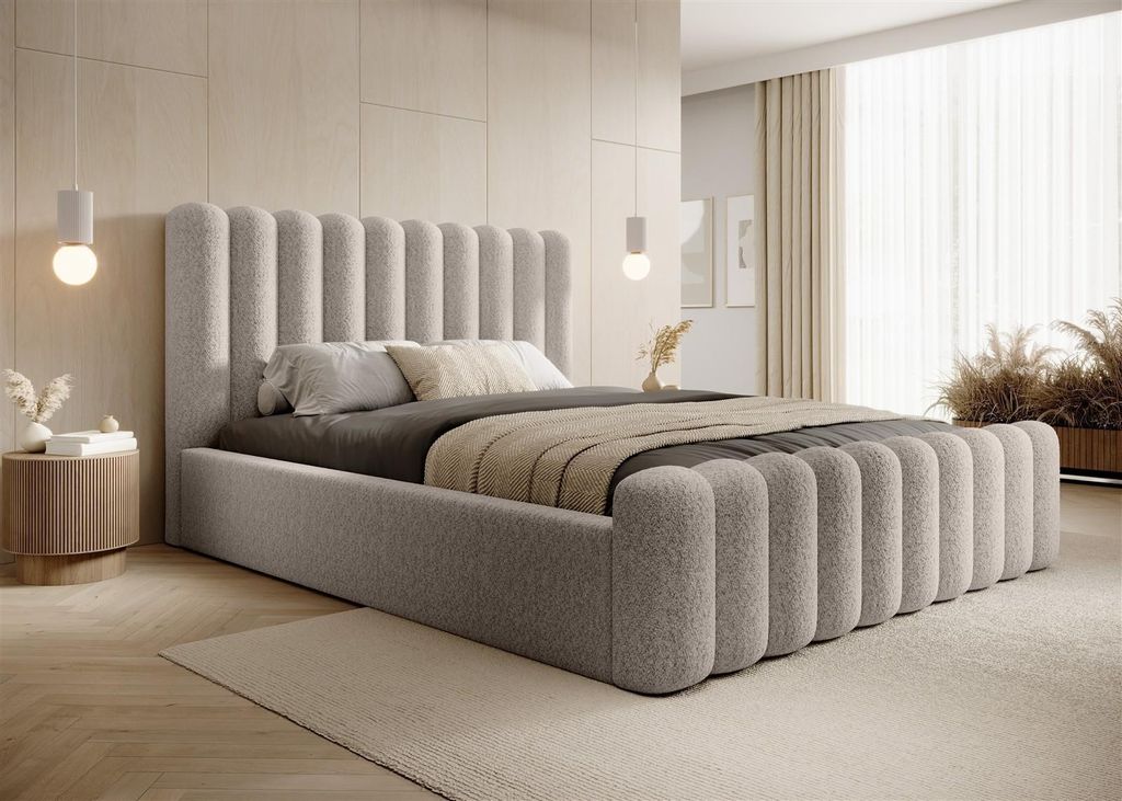 Polsterbett PATRAS Abriamo Lattenrost mit 32 Lamellen großer Bettkasten Beige (Abriamo 03)-180 x 200 cm-mit Metall Rahmen Lattenrost