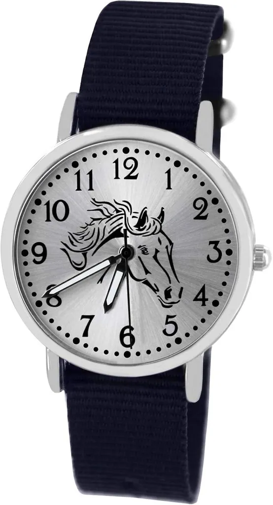 Orologio Bambini Cavalli Analogico Sportivo Lancette Luminose Rosso