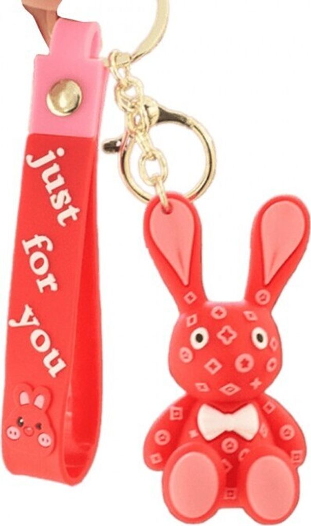 Roter Schlüsselanhänger mit Kaninchen, Maße 7x4,2 cm, Anhänger 11x1,5 cm