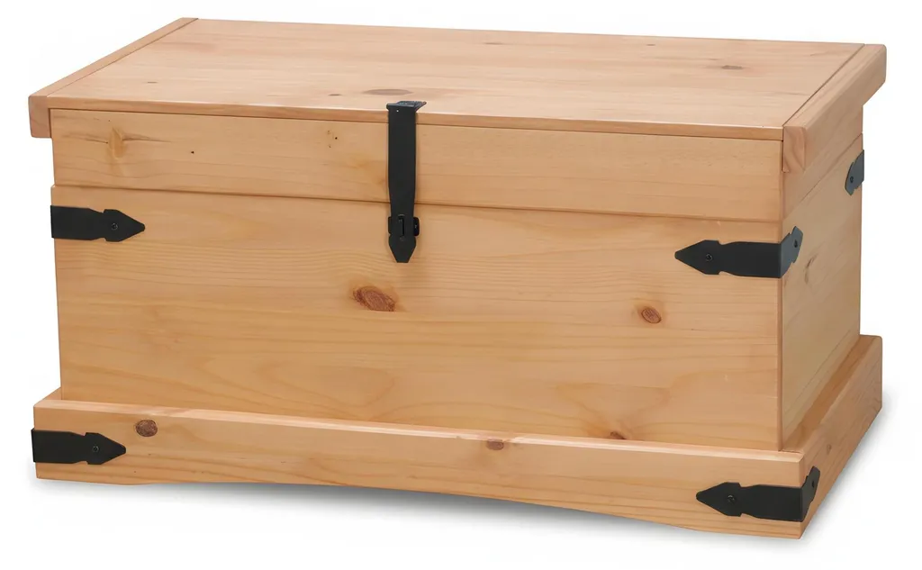 Malle de rangement New Mexico 92cm en bois ciré pour salon ou chambre