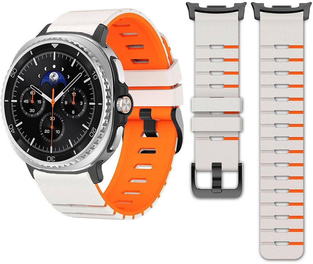 FFO2World Silikon-Uhrenarmband in Klaviertastenoptik für Samsung Galaxy Watch 8 40/44 mm & Classic 46 mm – Sportlich, zweifarbig Starlight/Orange