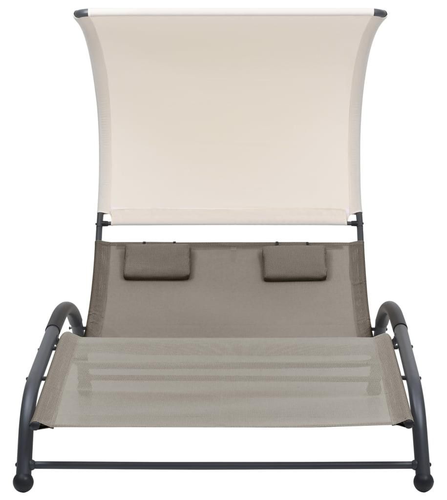 vidaXL Doppel-Sonnenliege mit Sonnendach Textilene Taupe