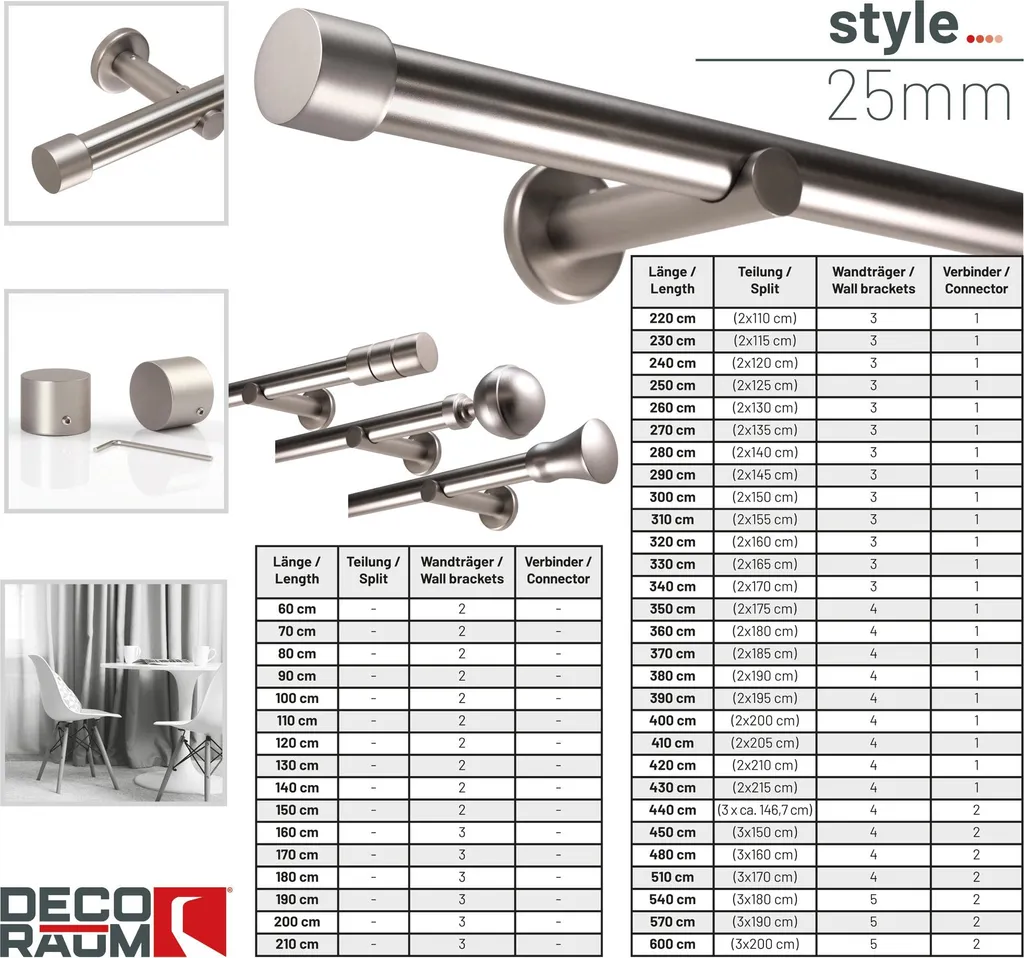 Bastone Tenda Deco-Raum 420cm Acciaio Inox 25mm Style - Offerta - 4