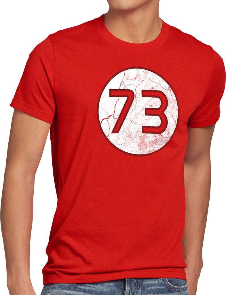 style3 Sheldon Lieblingszahl 73 Herren T-Shirt, Größe:4XL, Farbe:Rot