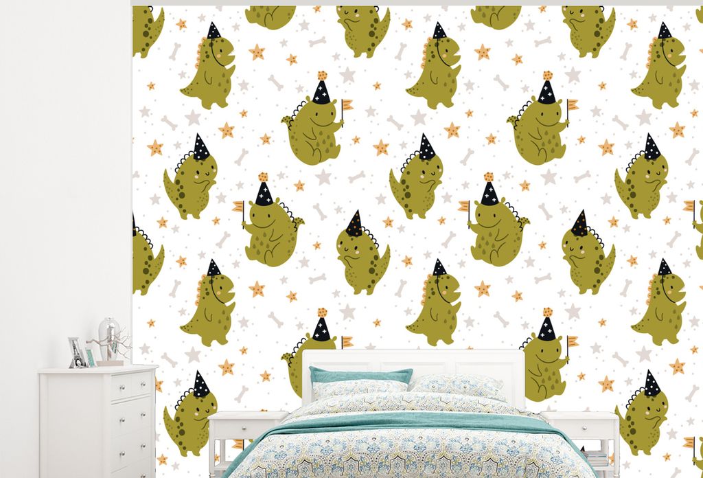 MuchoWow Fototapete für Wohnzimmer oder Schlafzimmer Wandtapete Vinyl Motivtapete Design - Jungen - Drache - Kinder - 275x220 cm - Gemustert