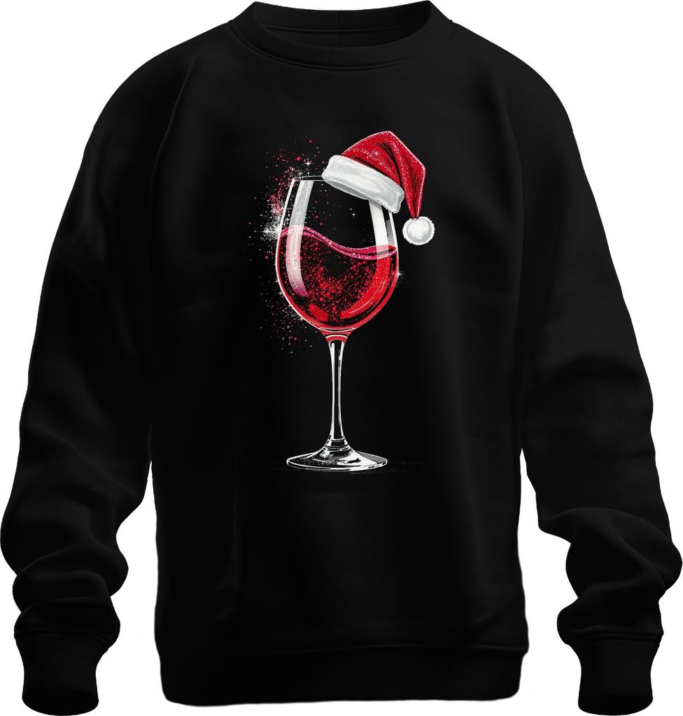 Weinglas Weihnachtsmütze Rotwein Weihnachten Geschenk Weinparty Uni Sweatshirt Pullover, Schwarz, XXL