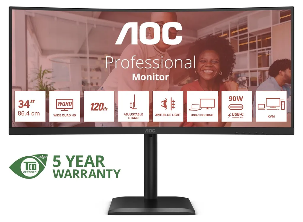 AOC CU34E4CV Écran 34" Incurvé 21:9 WQHD avec Dock USB-C 65W et DisplayPort