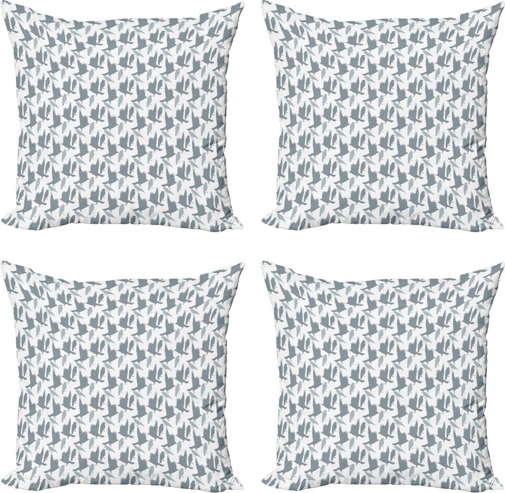 ABAKUHAUS Vögel Kissenbezug Set (4 Stück), Abstrakte Vogel-Silhouetten, Moderner Doppelseitiger Digitaldruck, 50 cm x 50 cm, Blaugrau Hellgrau Weiß