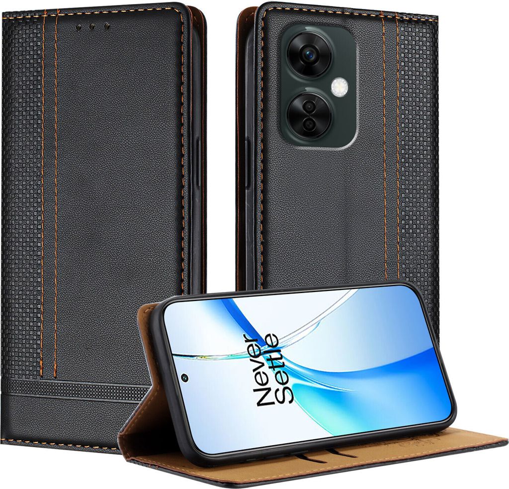 Handyhülle für OnePlus Nord CE 3 Lite Leder Flip Klappbare Schutzhülle mit Standfunktion Schwarz