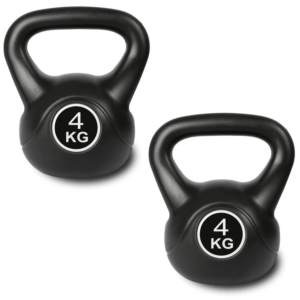 2er Set Kugelhantel 4kg Schwarz Kettlebell Schwunghantel Rundgewicht Fitness Krafttraining Kugelgewicht