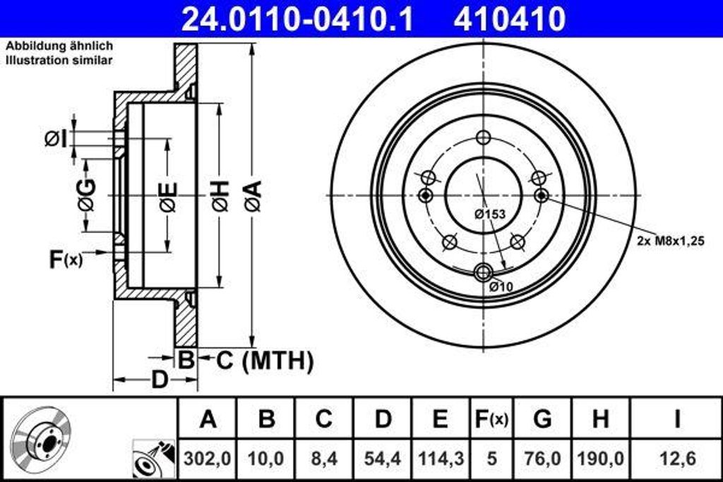 ATE 24.0110-0410.1 Bremsscheibe OE 58411D7000 kompatibel mit Tucson, Sportage