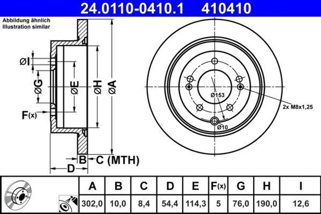 Disque de frein ATE 24.0110-0410.1 pour Tucson et Sportage OE 58411D7000