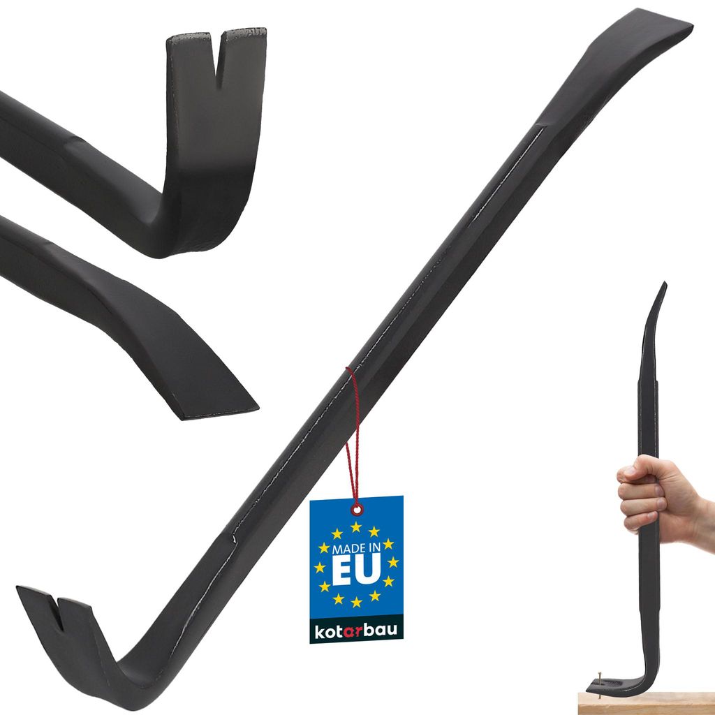 KOTARBAU Brecheisen 60cm mit Kuhfuß Doppelseitig Nageleisen Biegefest Brechstange Nagelzieher Werkzeug Geschmiedet Stahl Graphit