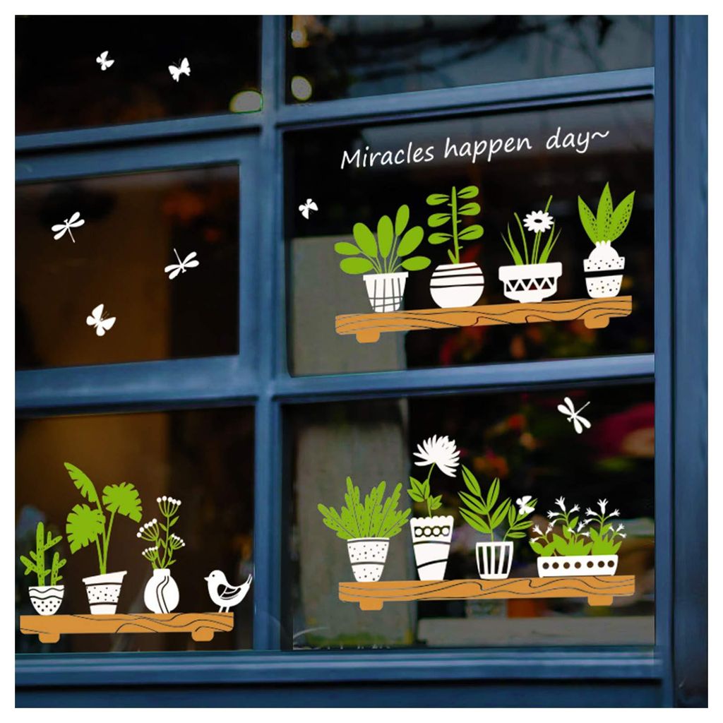 Doppelseitige Pflanzenaufkleber, dekorative Fensteraufkleber, Pflanzenwandaufkleber, abnehmbare DIY-Wanddekoration für Wohnzimmer, Café, Glastür...