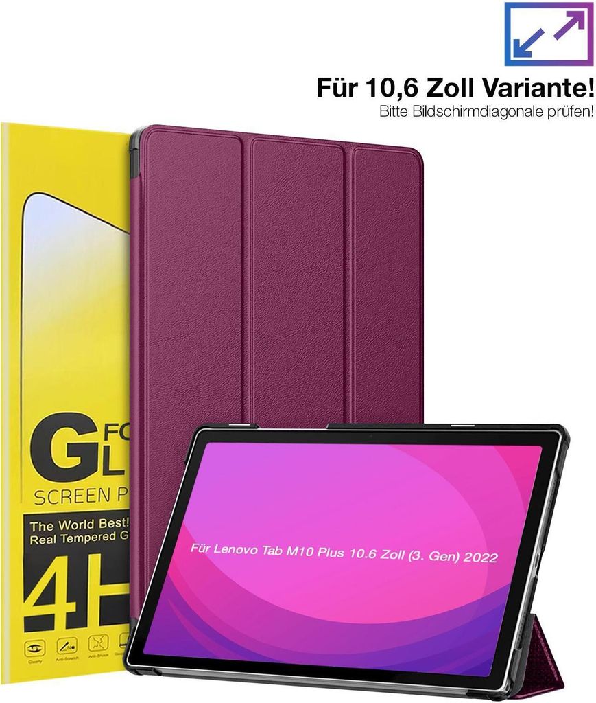 Schutzhülle + 2x 4H Displayfolie für Lenovo Tab M10 Plus 10.6 3. Gen 2022 Cover Case Schutz Tablet Farbe: Lila