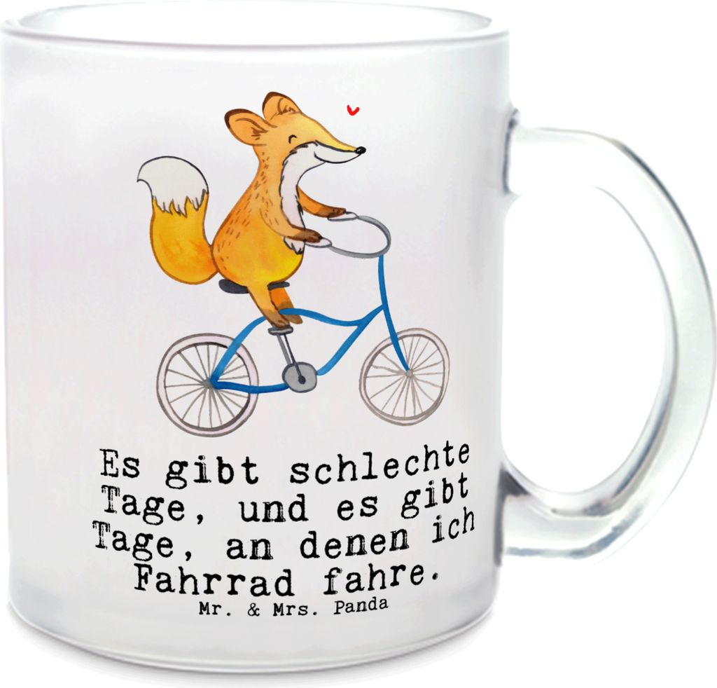 Mr. & Mrs. Panda Teeglas Fuchs Fahrrad fahren - Transparent - Geschenk, Teetasse, Radsport, Haferl, Pott, Mountainbiking, Radeln, Trekking, Glasbec...