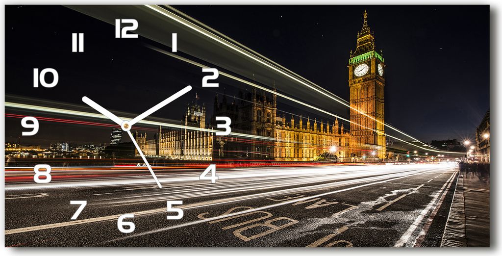 Wanduhr aus Glas – 60x30 cm - Glasbild - Glasuhr - Gehärtetes Glas - weisse-zeiger - Big Ben London