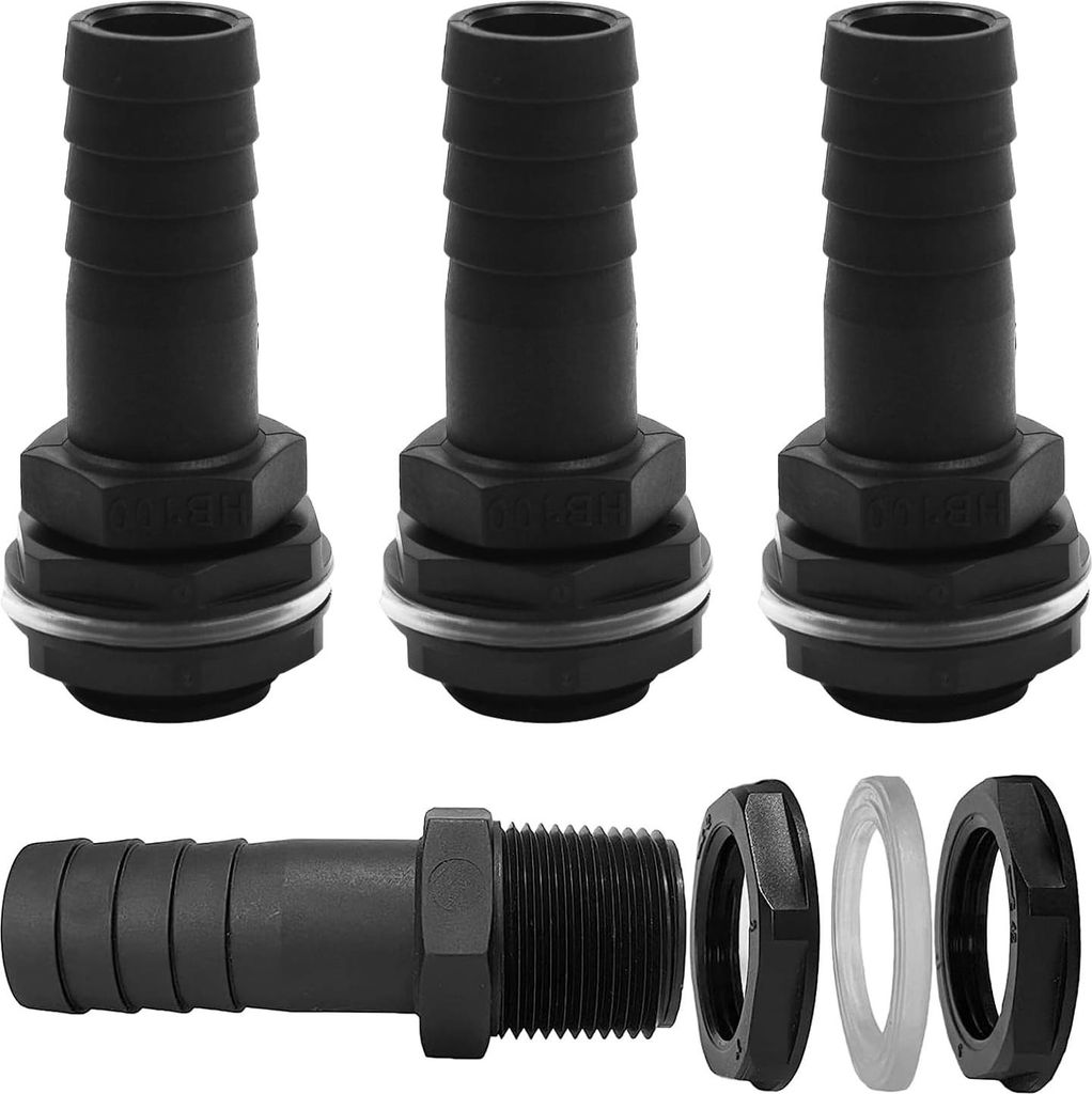 4 Stück Tankdurchführung 1 Zoll Außengewinde mit Schlauchtülle Schlauchanschluß Regentonnendurchführung für Regenfass Wassertonnen Wassertan...