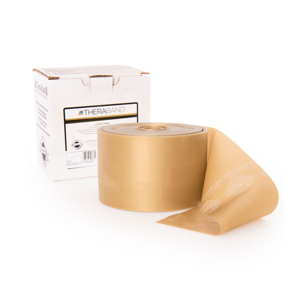 TheraBand Latexfreies Übungsband 22,85 m – Professionelles Fitness- & Therapieband für Krafttraining und Rehabilitation maximal stark/gold