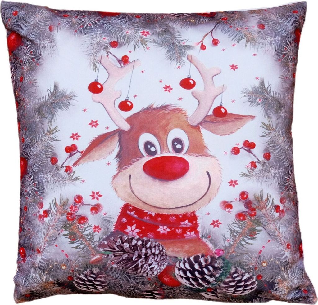 Kissenhülle mit Druckmotiv Elch mit roter Nase 40 x 40 cm Produktbild 
