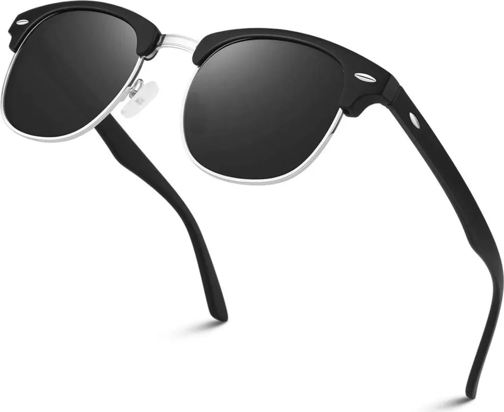LINVO Occhiali da sole polarizzati Retro Classic con mezza montatura UV400 - Nero opaco/grigio
