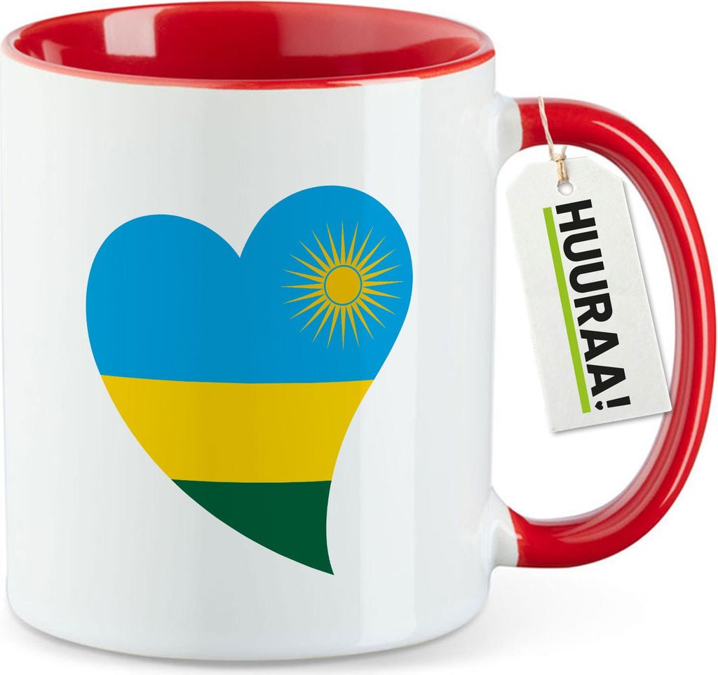 Huuraa Kaffeetasse Ruanda Flagge Herz 330ml Rot Keramik Kaffeebecher Geschenkidee