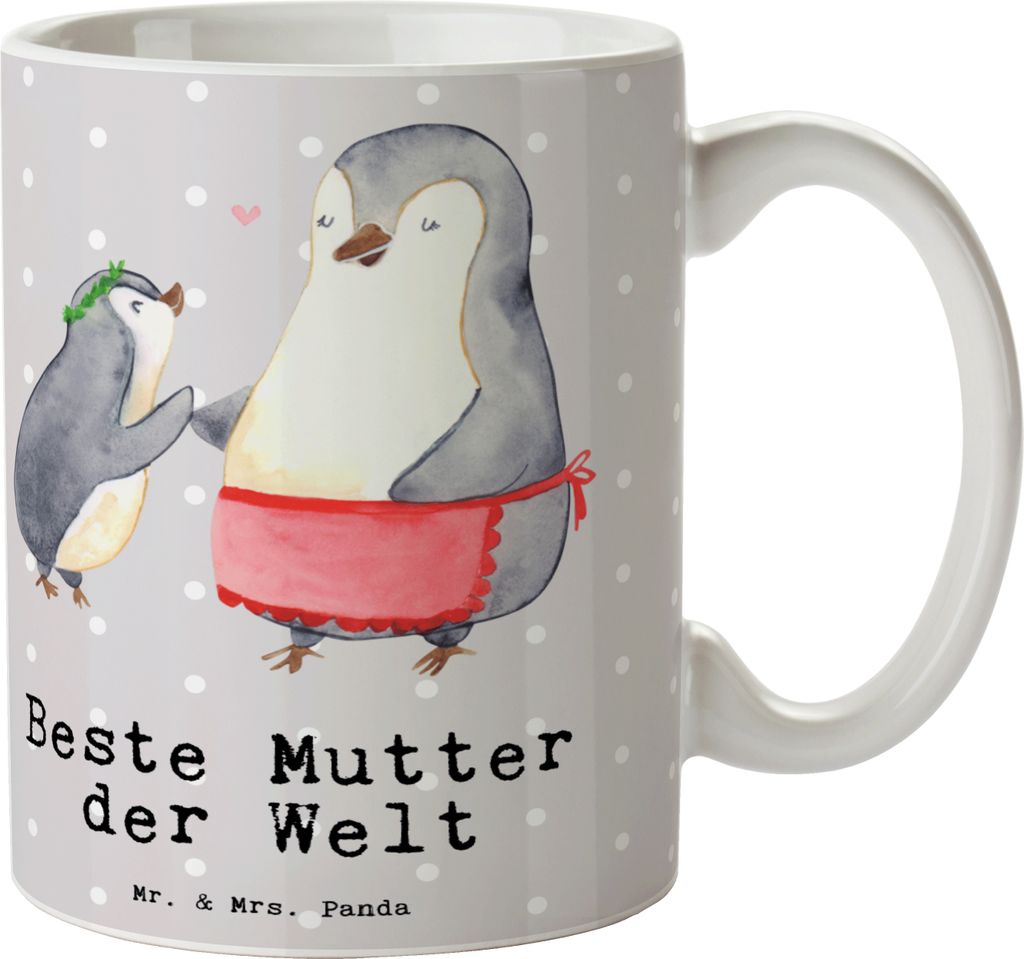 Mr. & Mrs. Panda haferl Pinguin Beste Mutter der Welt - Grau Pastell - Geschenk, Mama, tasse für büro, Becher, Kaffeetasse, Geschenkidee, Ma, Pot...