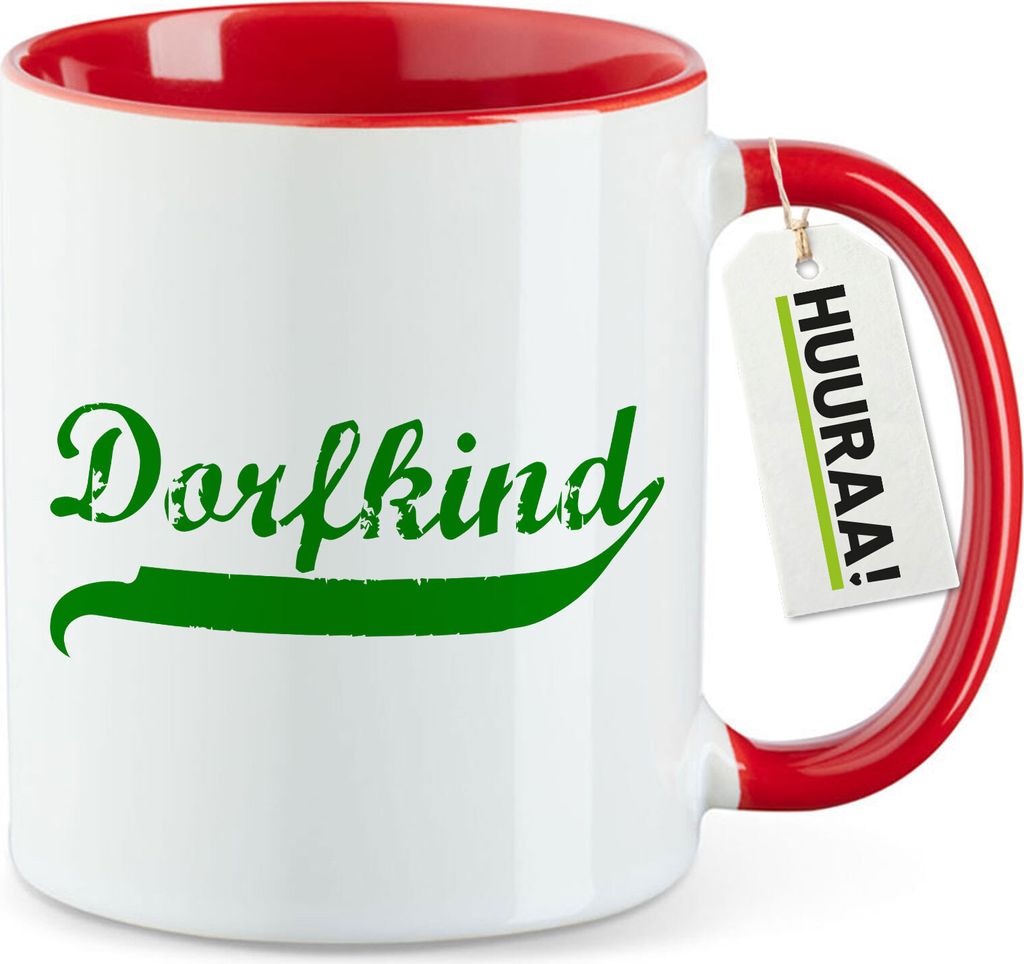 Huuraa Kaffeetasse Dorfkind Vintage 330ml Rot Keramik Kaffeebecher Geschenkidee