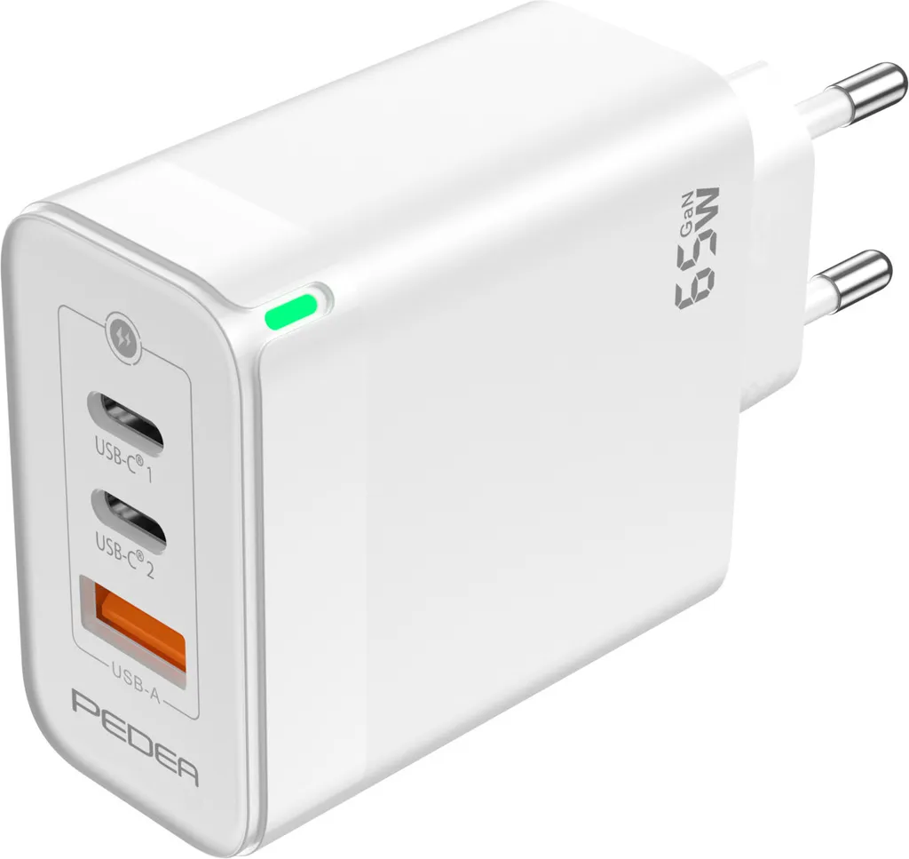 PEDEA Chargeur Rapide GaN 65W Triple USB-C et USB-A Blanc - 60040107