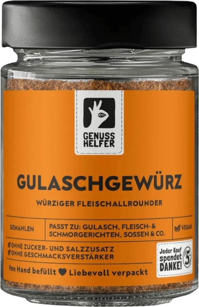 Gulaschgewürz, Gewürzmischung für ungarisches Gulasch mit Paprika, gemahlen, 65g im Glas