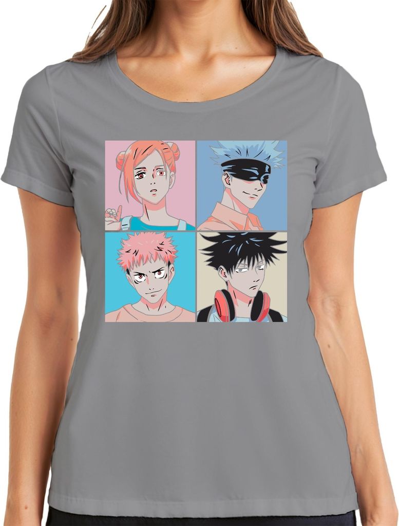 Jujutsu Kaisen Anime Poster Gojo Itadori Fushiguro Kugisaki Damen T-Shirt, Grau, XXL