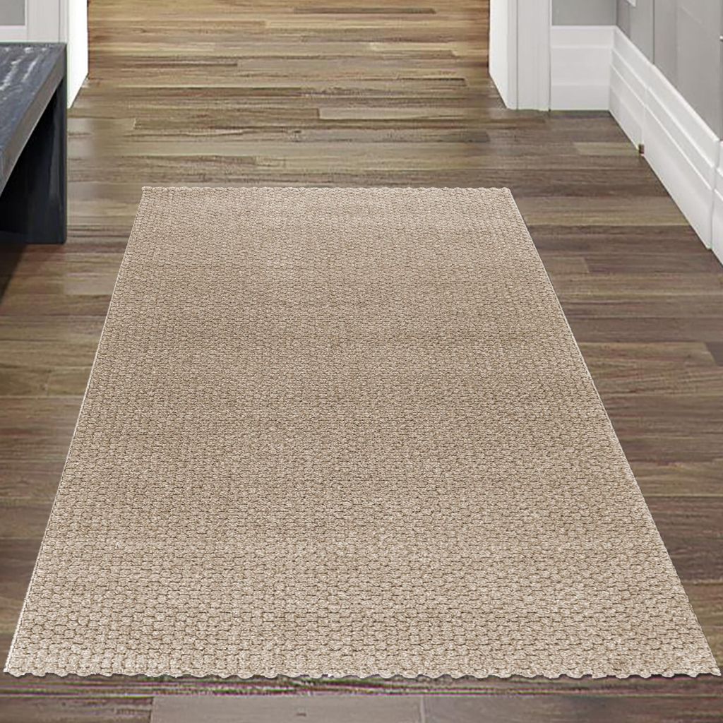 Minimalistischer Wohnzimmerteppich in moderner Schlingenoptik in beige Größe - 80 x 150 cm