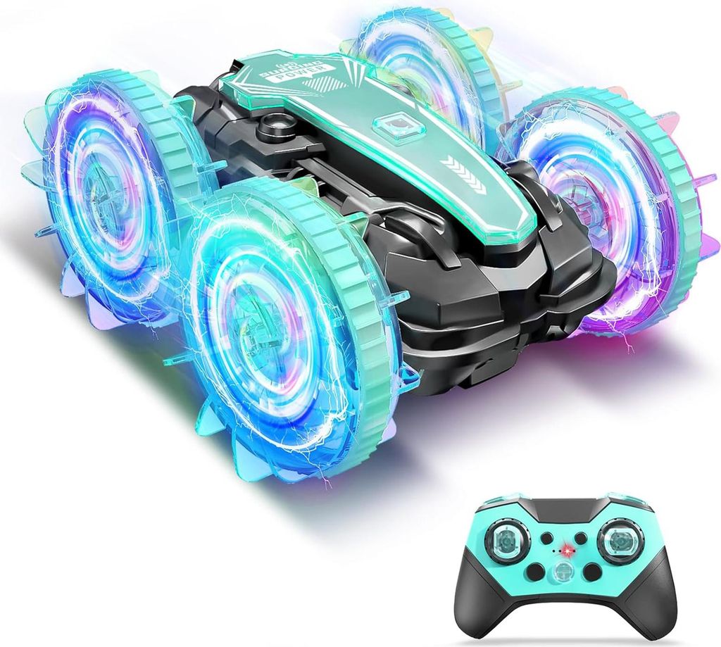 OKWISH Ferngesteuerte Autos, RC Auto Amphibienfahrzeug – Wasserdichtes, stuntfähiges ferngesteuertes Auto mit LED-Lichtern, Offroad Geländewage...