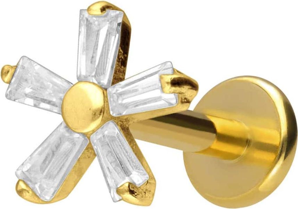 Ohrpiercing, Nasenpiercing Titan Labret mit Innengewinde KRISTALLBLUME Gold Stablänge: 8mm | Stabstärke: 1,2mm