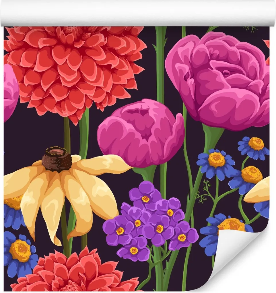 Rouleau de papier peint intissé floral motif Roses et Camomille 10m