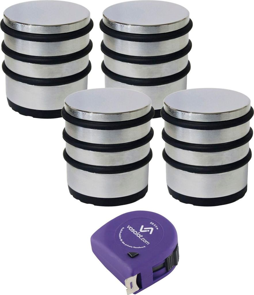 vasalat Türstopper schwer 1,5kg - Tür Stopper Boden mit Gummipuffer ø 65mm, Höhe 75mm, Türpuffer zum Schutz von Wand & Tür, Edelstahl geschli...