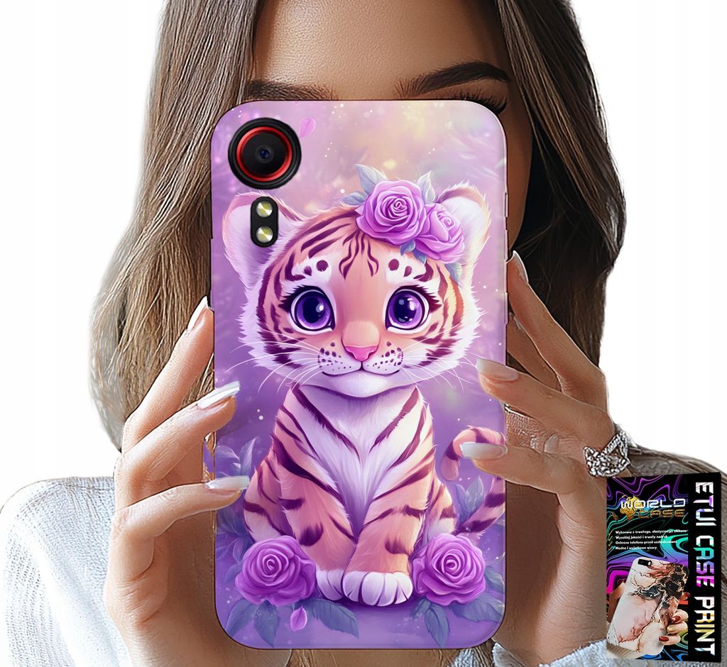 Hülle Für Samsung Galaxy Xcover 7 - Süsser Tiger Auf Rosa Hintergrund + Glas