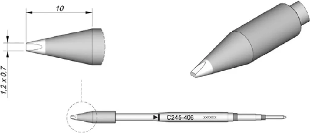 JBC C245406 Cartuccia HT Chisel 1.2x0.7mm | Rework Professionale PCB