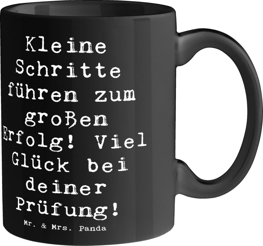 Mr. & Mrs. Panda Tasse Spruch Prüfungen bestehen - Schwarz - Geschenk, Kaffeetasse, Zuversicht, Inspiration, Herausforderungen meistern, Mutmacher...