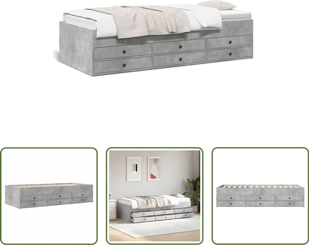 The Living Store Tagesbett mit Schubladen Betongrau 100x200 cm Holzwerkstoff