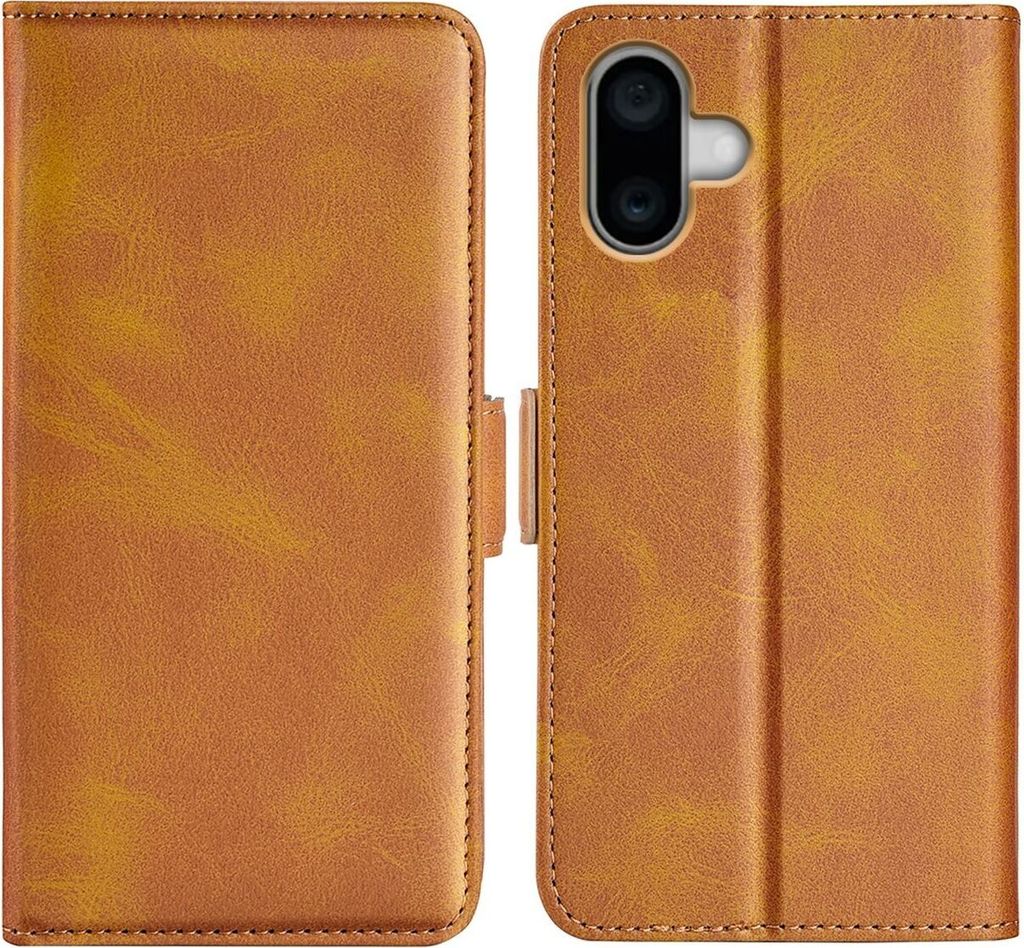 Mobigear Slim Magnet iPhone 16 Hülle Klapphülle Geldbörse - Cognac