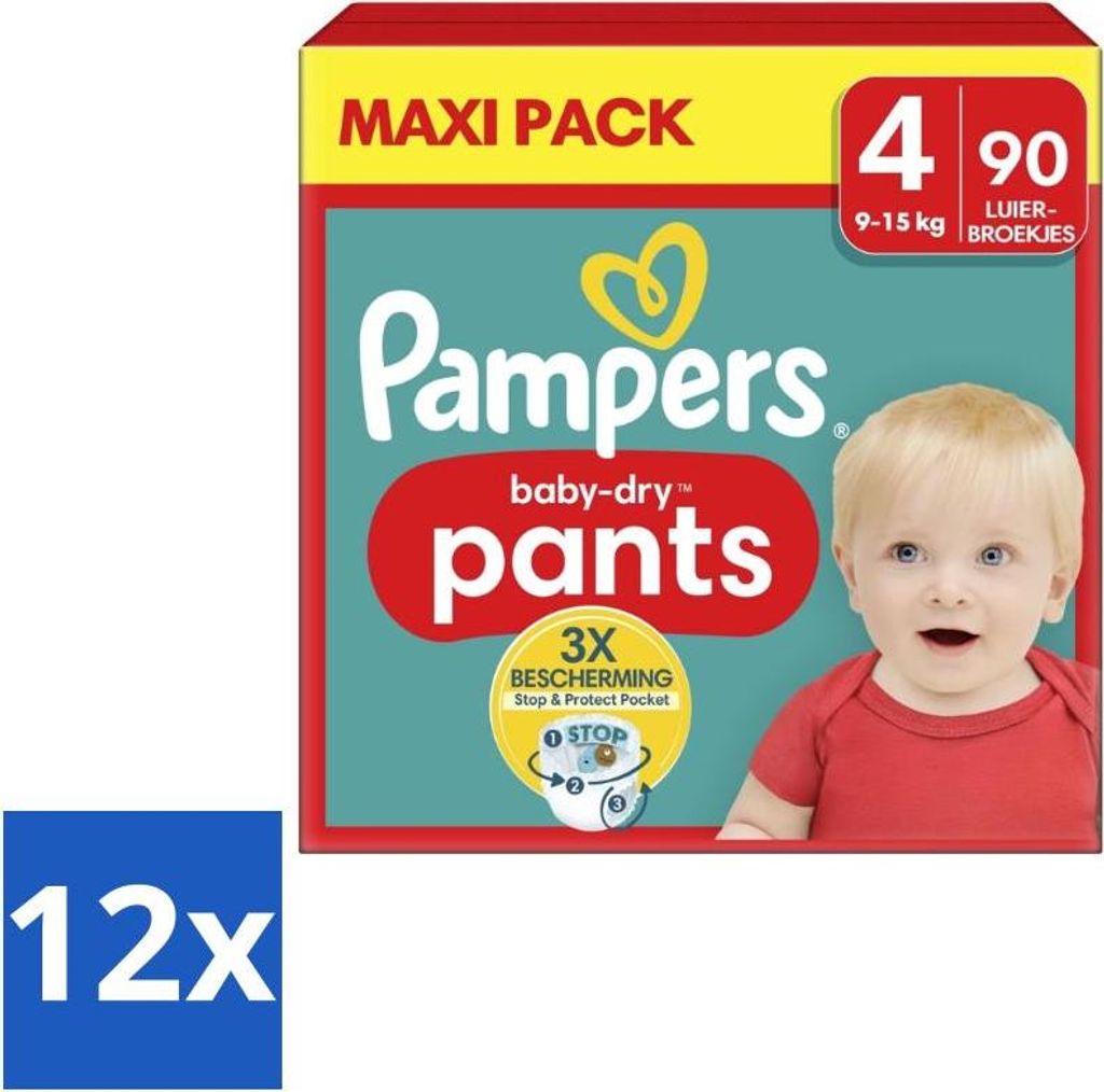 Pampers – Windelhosen – Baby Trockenhosen Größe 4 – 90 Windeln - Vorteilspack - 12 Stücke